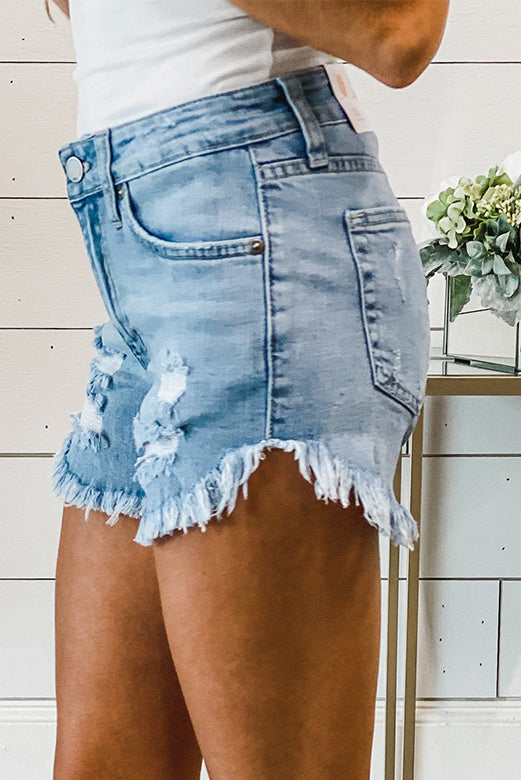 Fashionable Distressed Denim Shorts, Frayed Hem