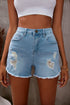 Fashionable Distressed Denim Shorts, Frayed Hem