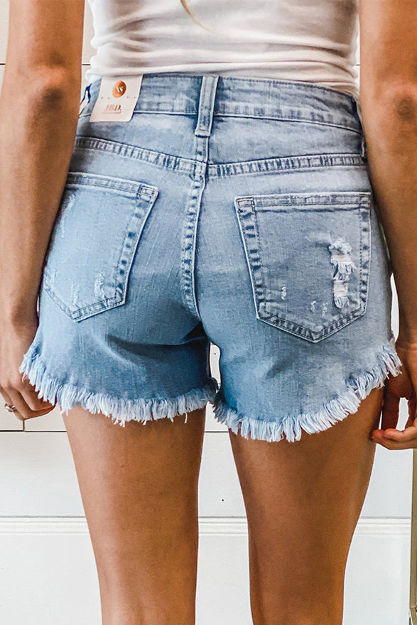 Fashionable Distressed Denim Shorts, Frayed Hem