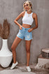 Fashionable Distressed Denim Shorts, Frayed Hem