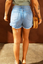 Fashionable Distressed Denim Shorts, Frayed Hem