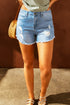 Fashionable Distressed Denim Shorts, Frayed Hem