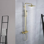 Lujoso juego de ducha termostático de pared con efecto lluvia, en dorado cepillado o negro mate, con caño de bañera