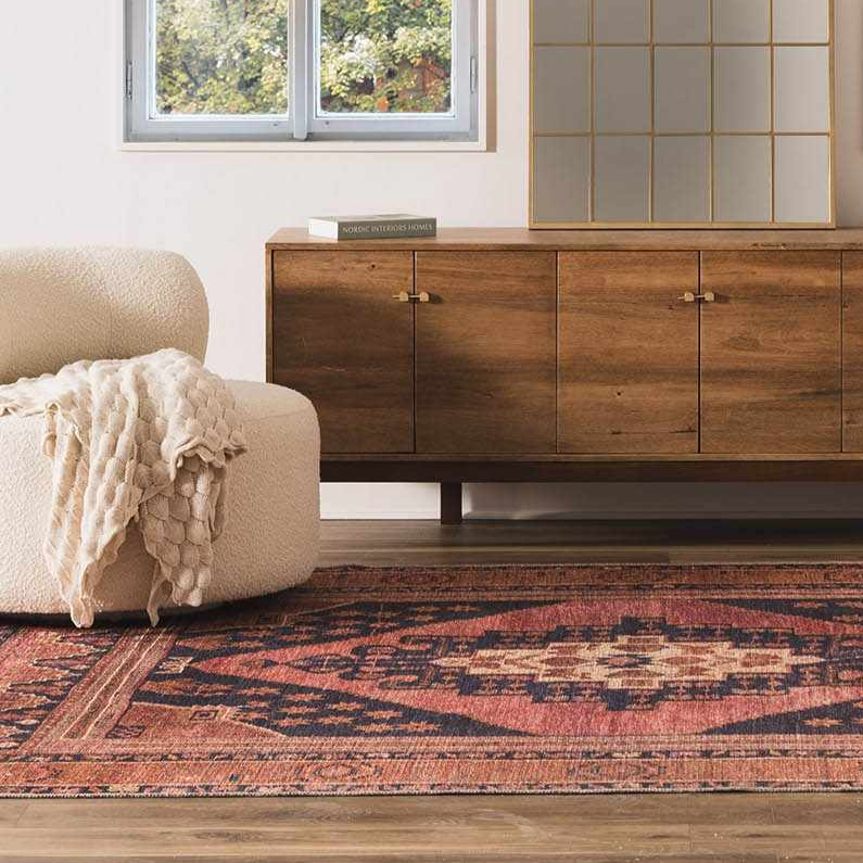 Alfombra lavable de pelo plano vintage Malamote