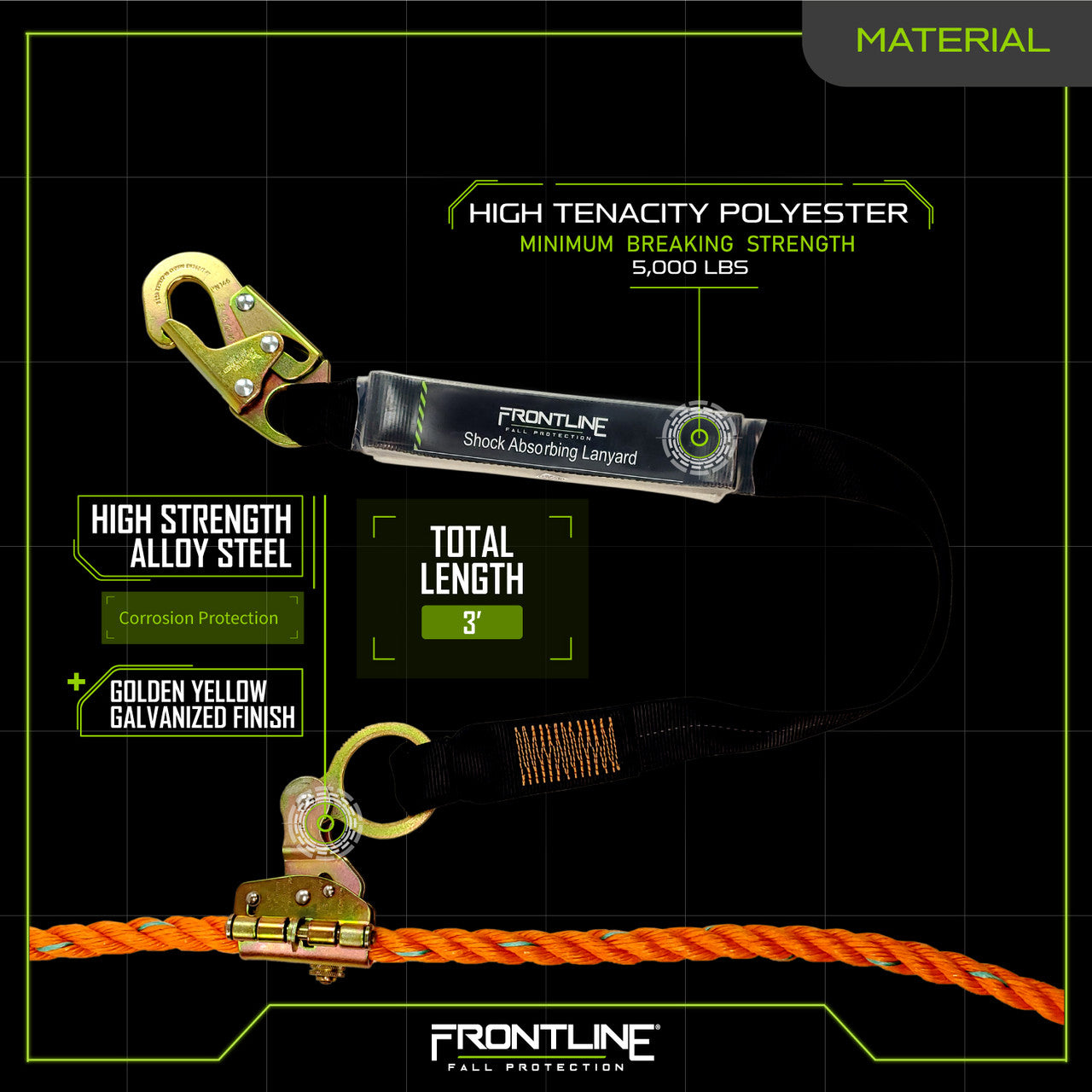 Cuerda de agarre con seguimiento automático Frontline RGSS58ES de 5/8" con cordón de 3'