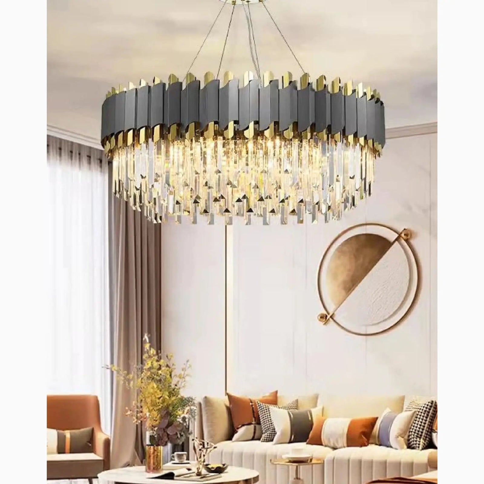 Alfianello | Lámpara colgante de cristal con forma de tambor creativa para sala de estar