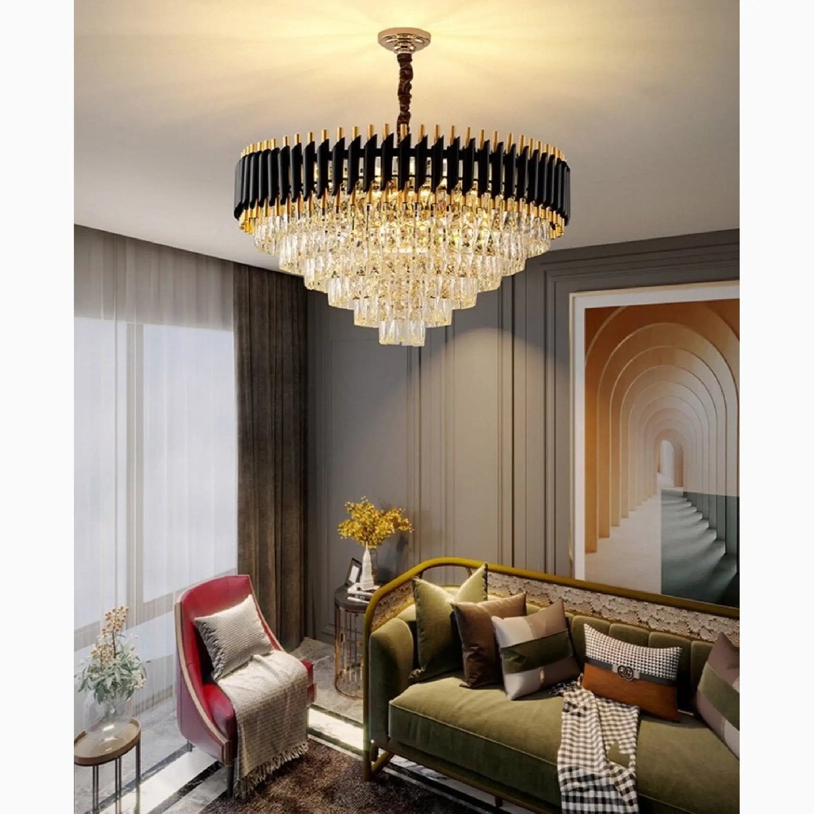 Alfonsine | Lámpara colgante de cristal negro de lujo con luces LED para sala de estar