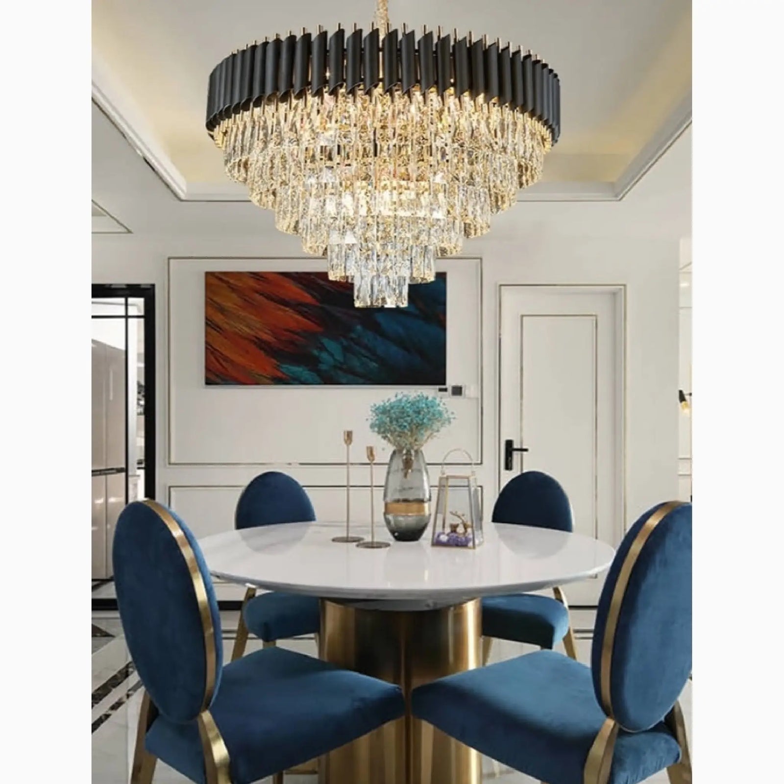 Alfonsine | Lámpara colgante de cristal negro de lujo con luces LED para sala de estar