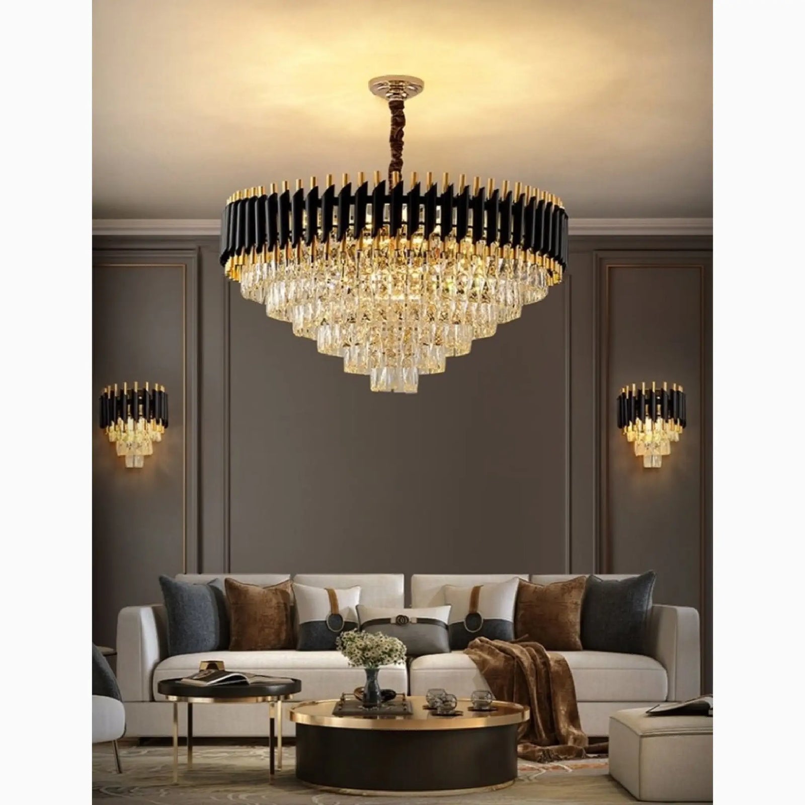 Alfonsine | Lámpara colgante de cristal negro de lujo con luces LED para sala de estar