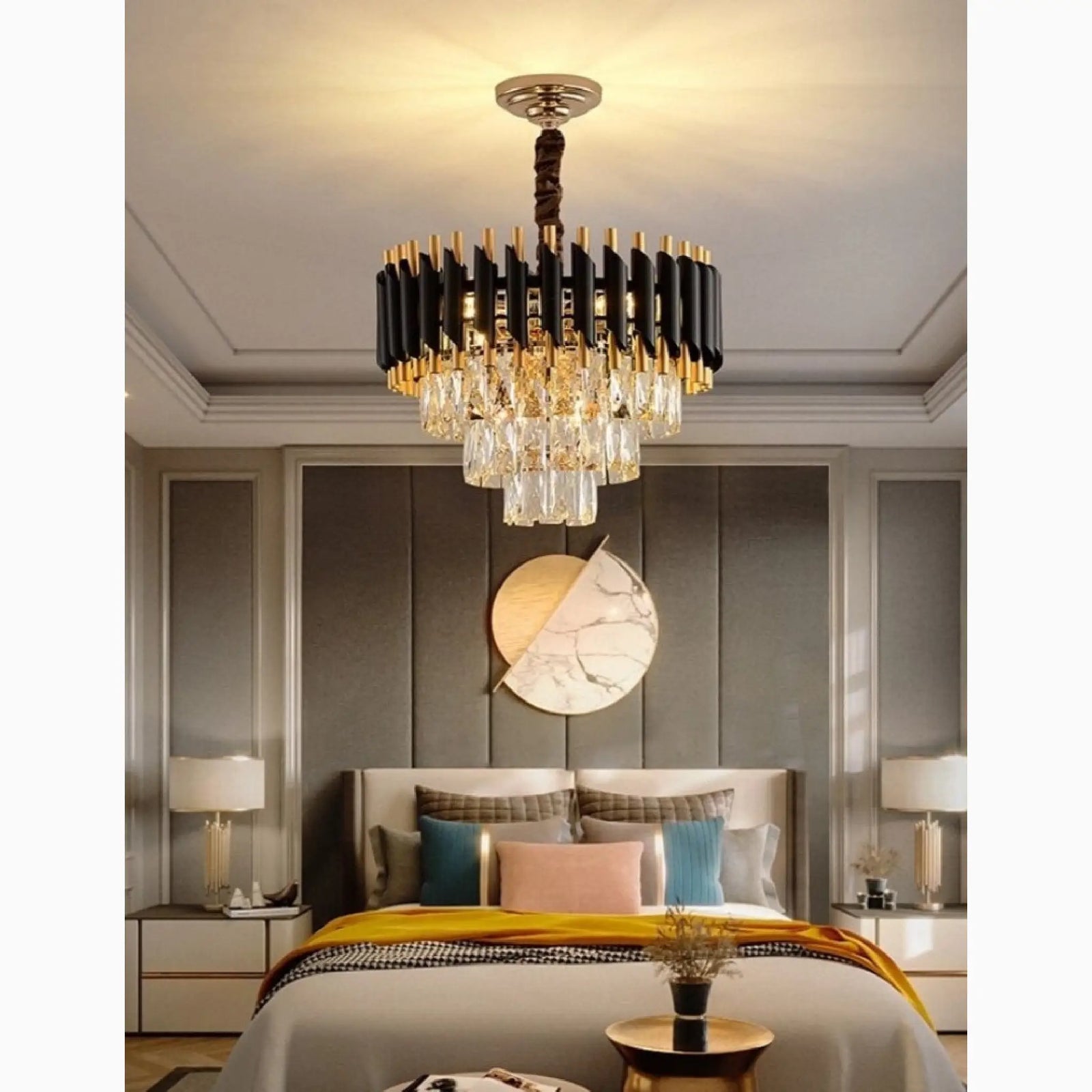 Alfonsine | Lámpara colgante de cristal negro de lujo con luces LED para sala de estar