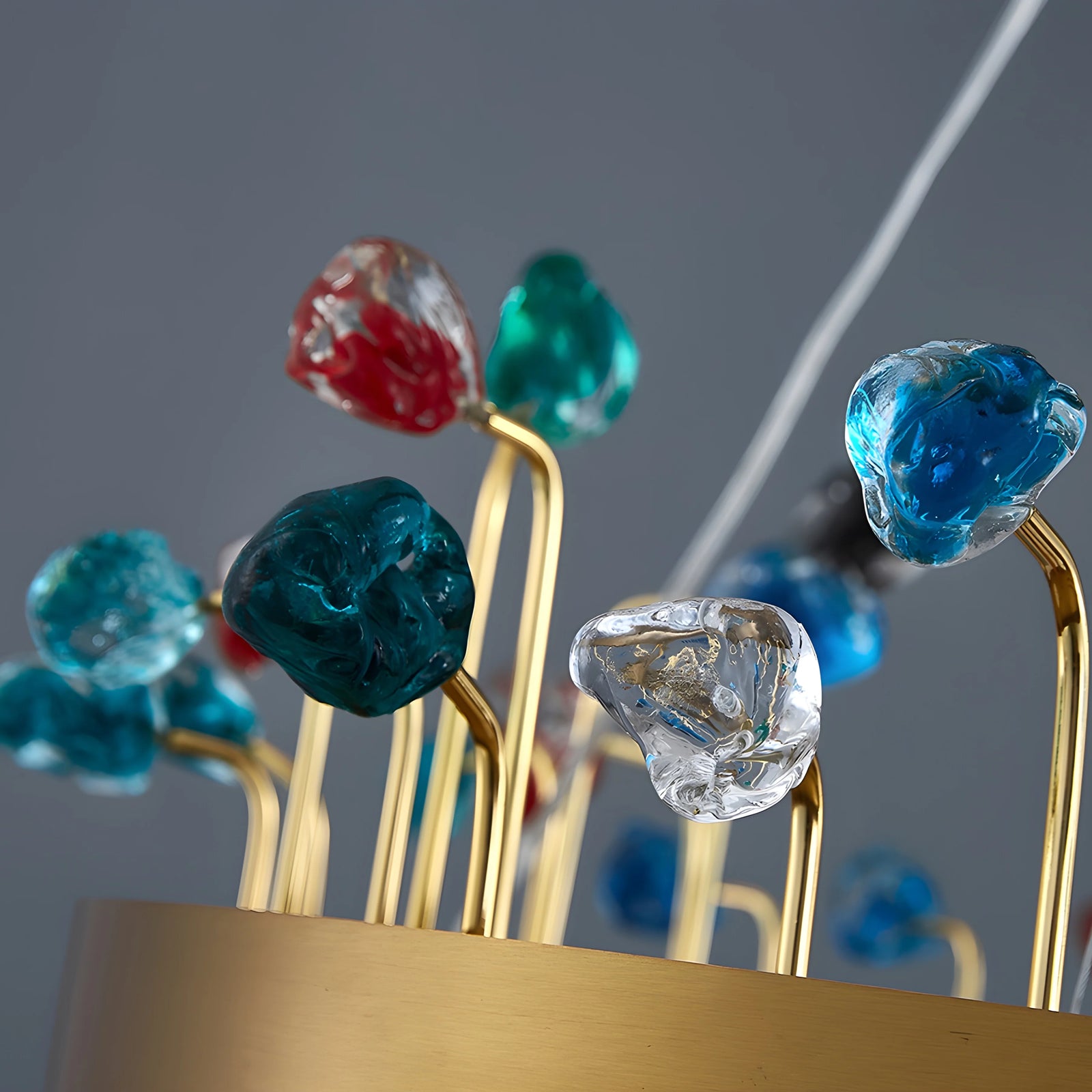 Alpignano | Lámpara de araña de cristal redonda dorada y colorida para sala de estar y cocina