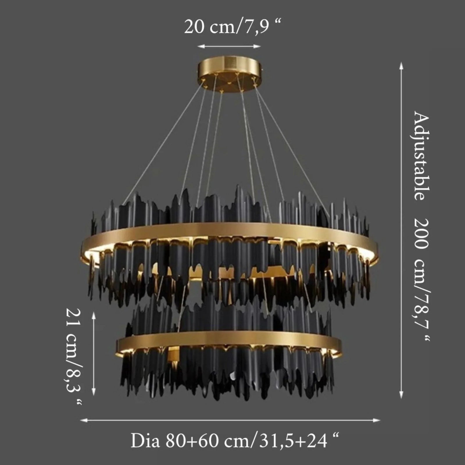 Lámpara de araña circular creativa moderna en negro y dorado para sala de estar