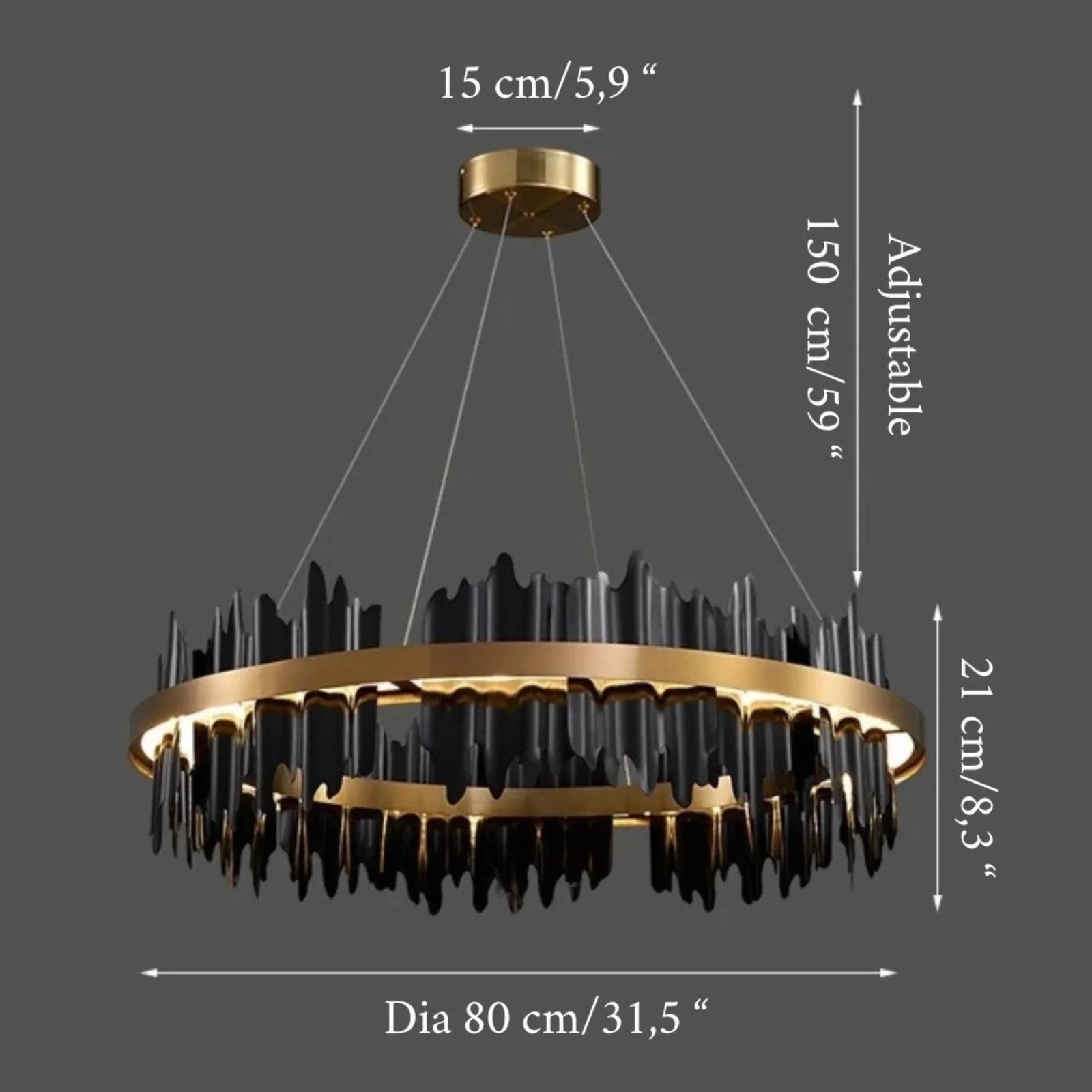 Lámpara de araña circular creativa moderna en negro y dorado para sala de estar