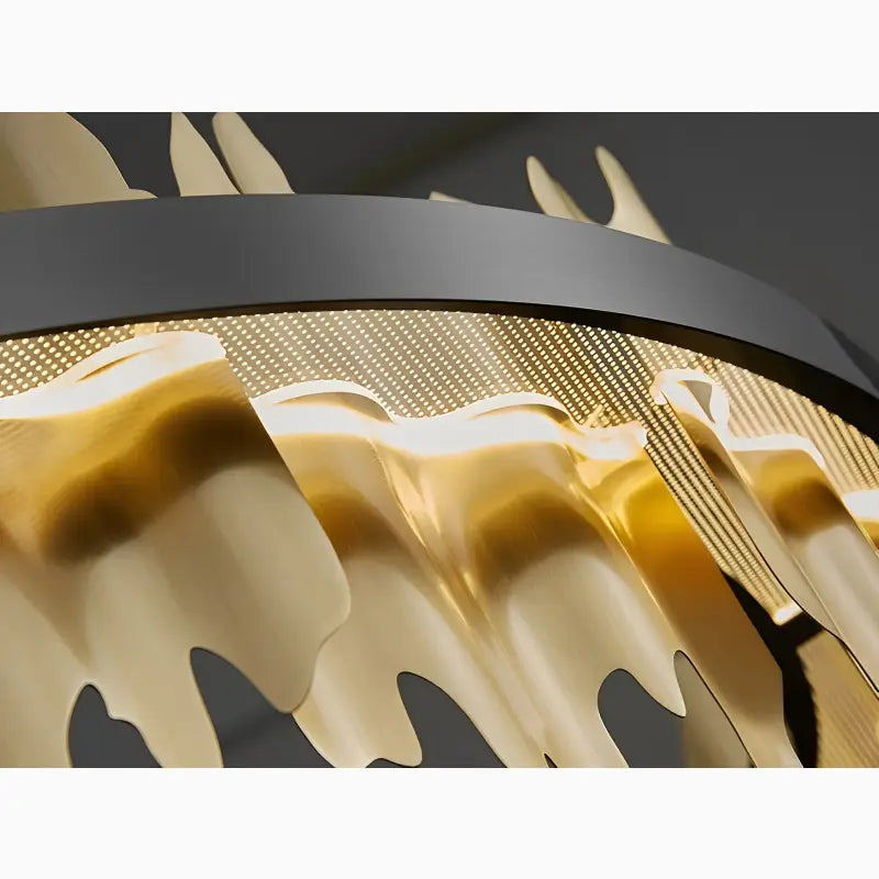 Lámpara de araña circular creativa moderna en negro y dorado para sala de estar