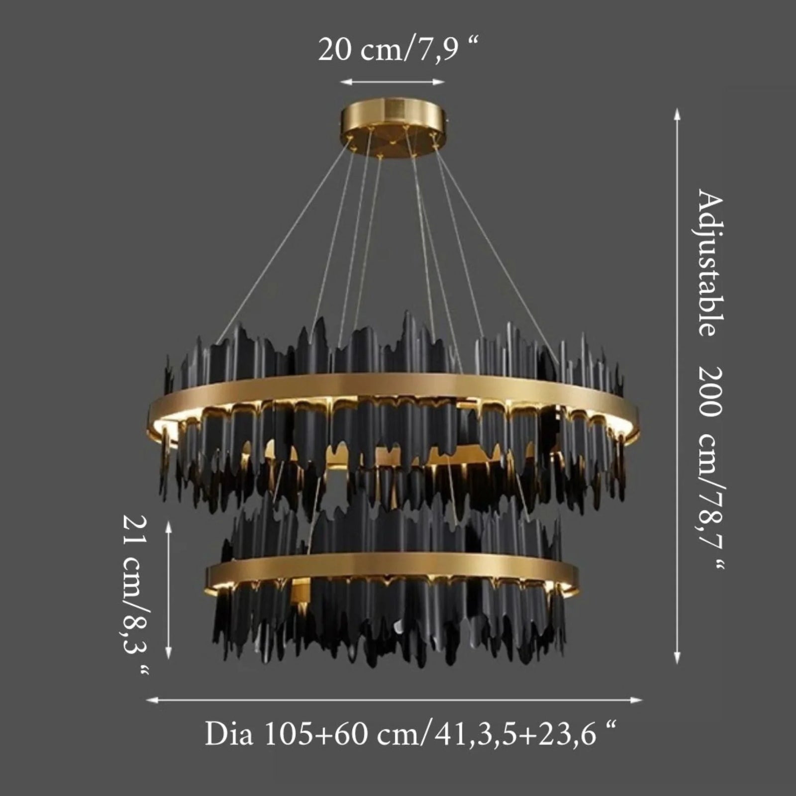 Lámpara de araña circular creativa moderna en negro y dorado para sala de estar