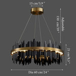 Lámpara de araña circular creativa moderna en negro y dorado para sala de estar