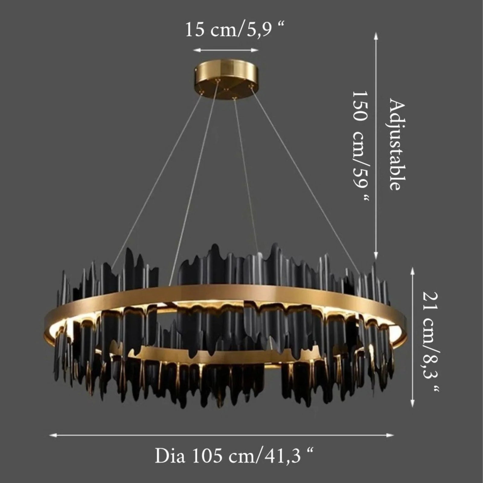 Lámpara de araña circular creativa moderna en negro y dorado para sala de estar