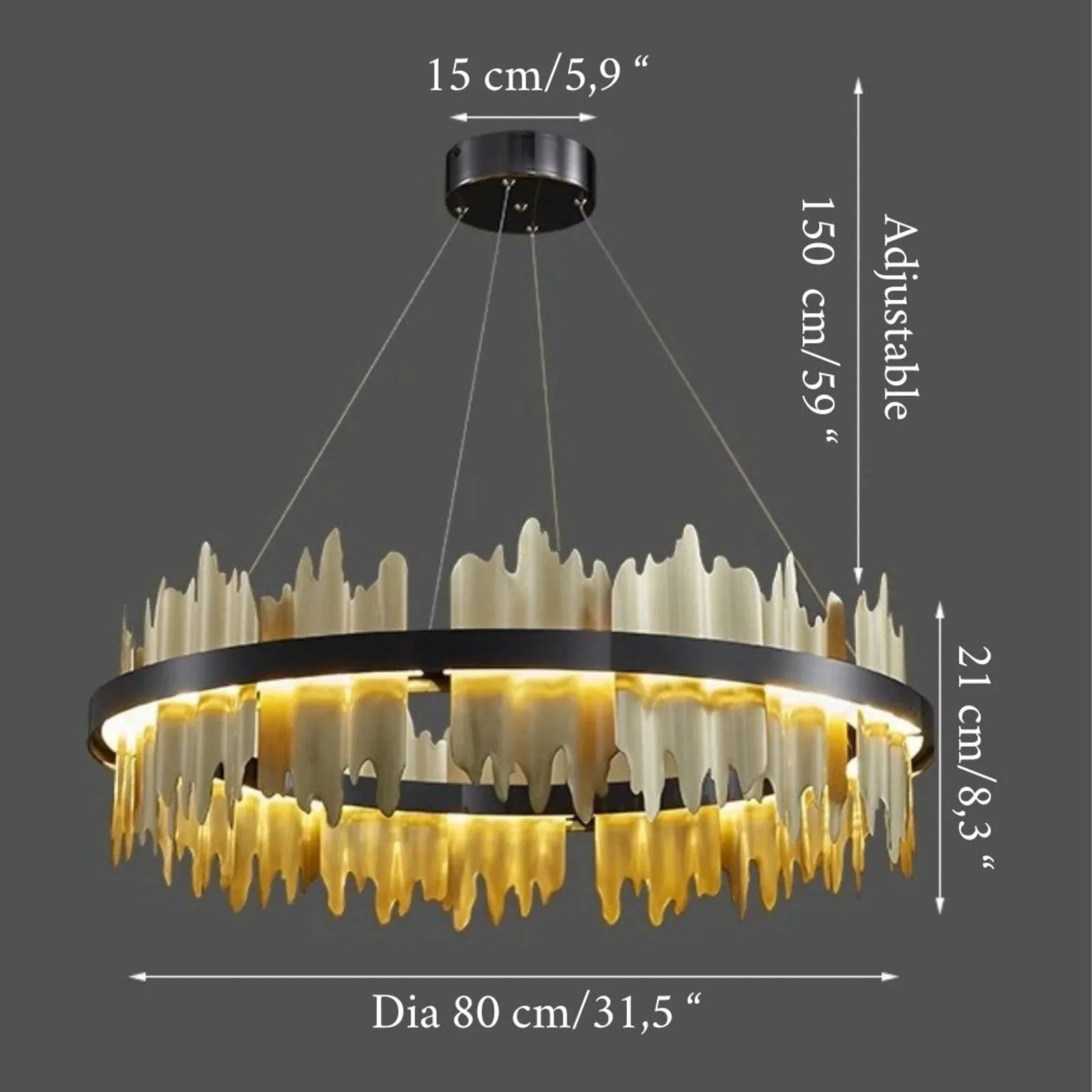 Lámpara de araña circular creativa moderna en negro y dorado para sala de estar