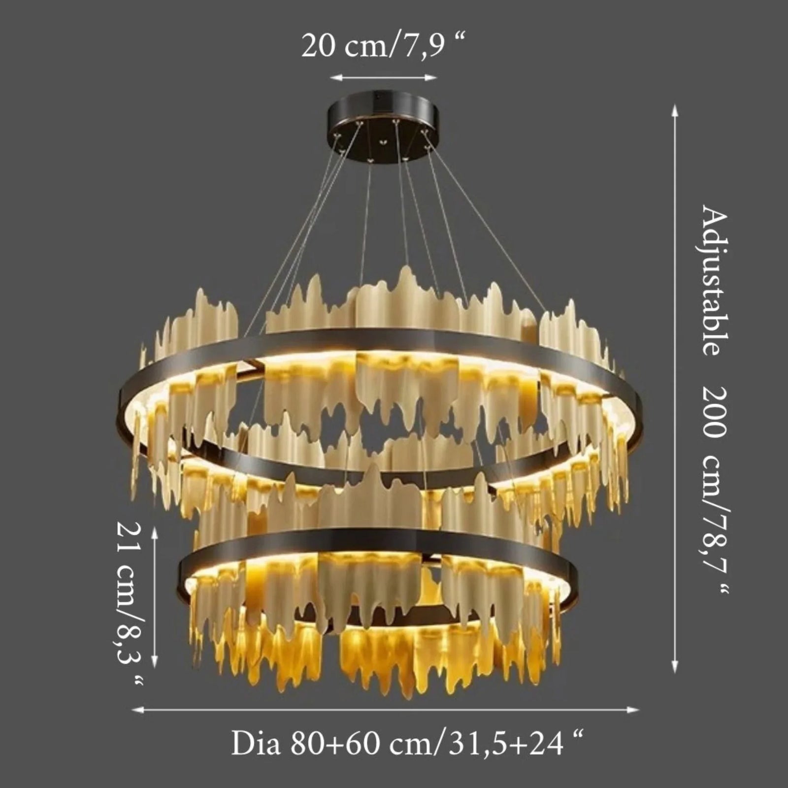 Lámpara de araña circular creativa moderna en negro y dorado para sala de estar
