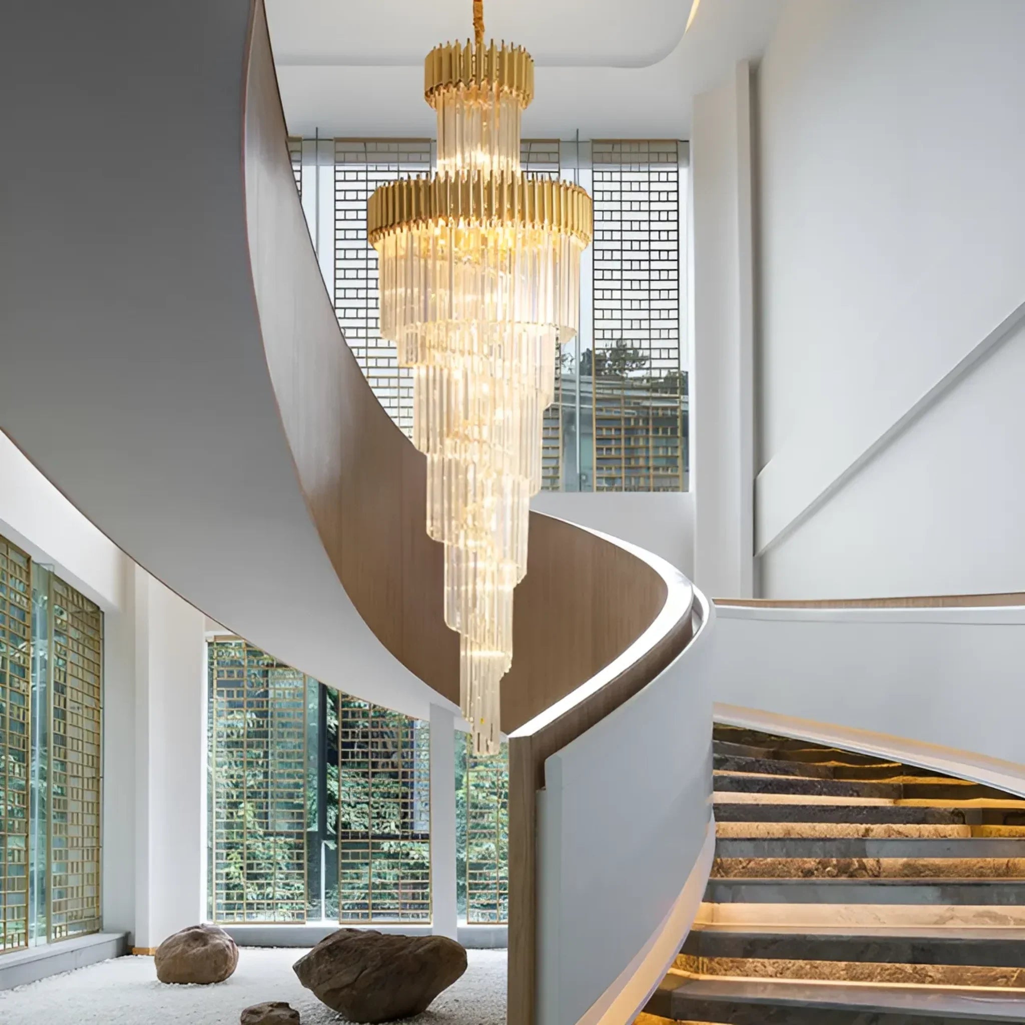 Crystal Cascade Chandelier 39.4" for Staircase, Hall, Living Room, Stairwell