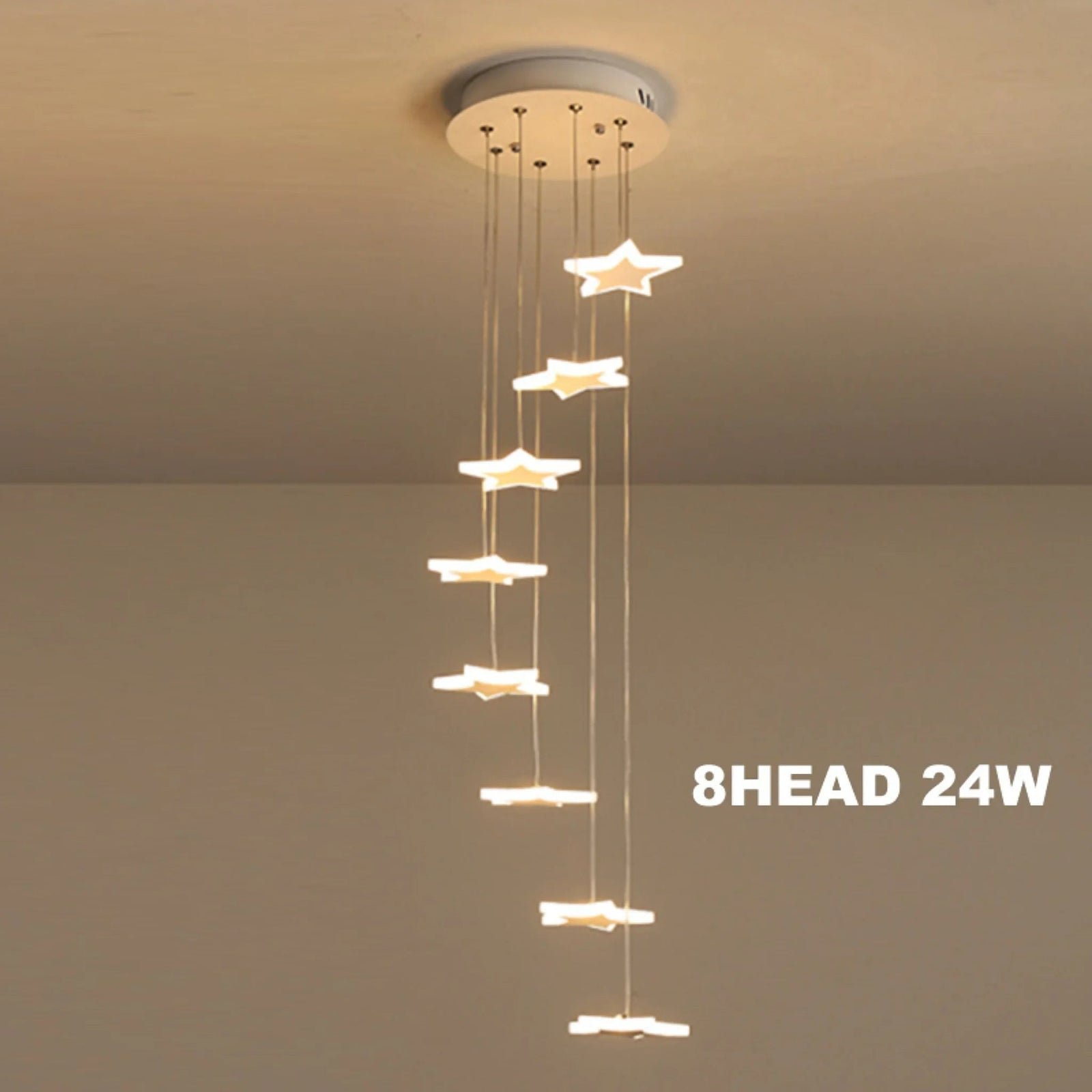 8 luces - Valbonne | Lámpara colgante de espiral en forma de estrella para escalera, 8 luces, luz cálida - Base de techo gris