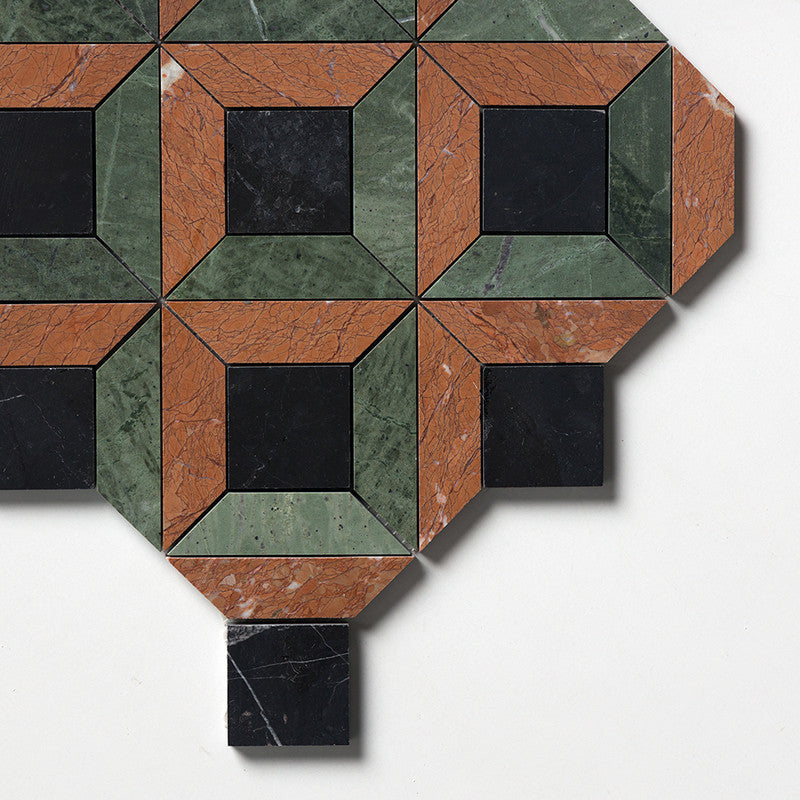 Mosaico de mármol Ella pulido Keefer Mix Verde Capri y Rojo Laguna de 32,7 x 32,7 cm