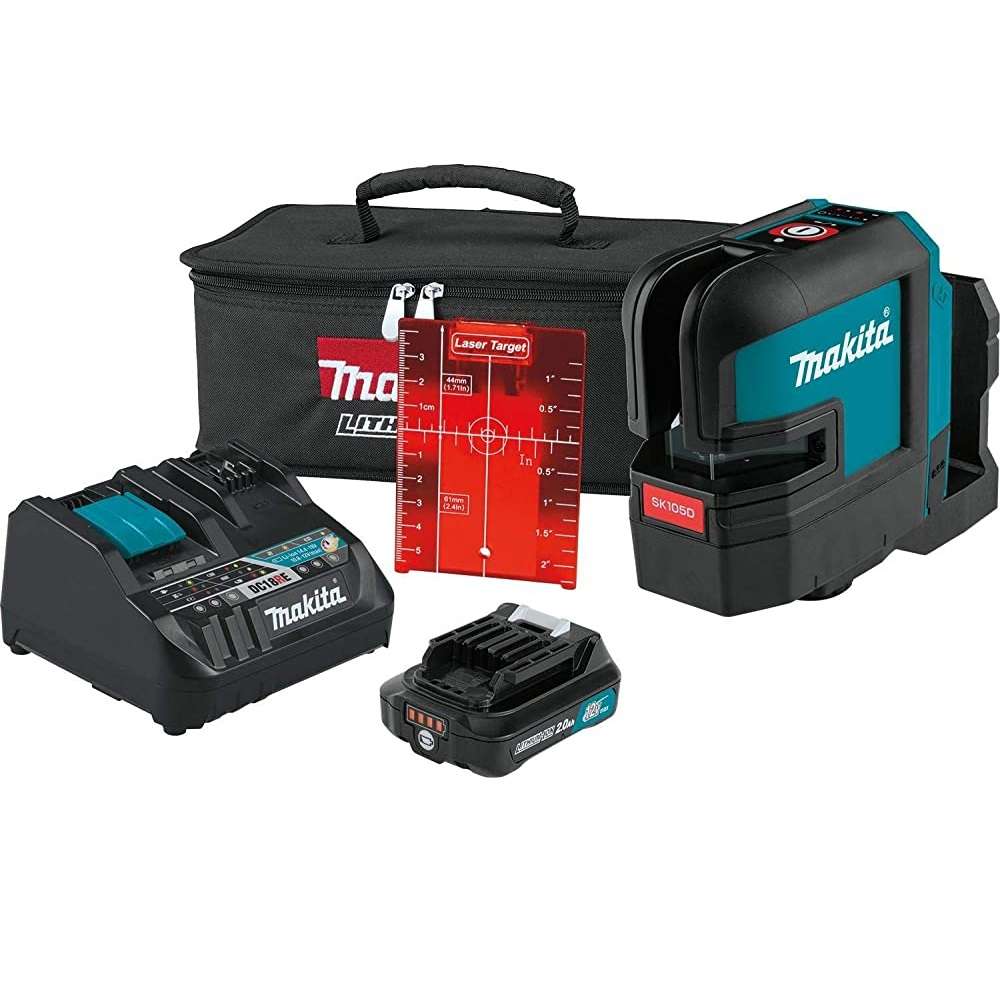 Kit de láser rojo en cruz con nivelación automática y batería de iones de litio Makita SK105DNAX de 12 V máx. CXT (2,0 Ah)