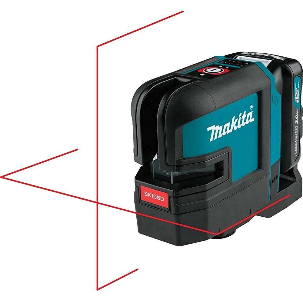 Kit de láser rojo en cruz con nivelación automática y batería de iones de litio Makita SK105DNAX de 12 V máx. CXT (2,0 Ah)