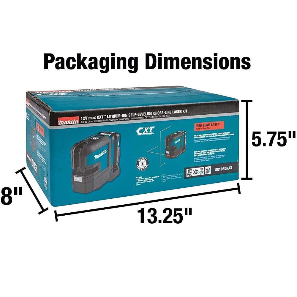 Kit de láser rojo en cruz con nivelación automática y batería de iones de litio Makita SK105DNAX de 12 V máx. CXT (2,0 Ah)