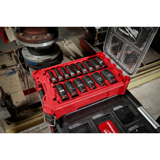 Milwaukee 49-66-6802 Juego de 15 piezas de dados de impacto SHOCKWAVE Impact Duty™ de 1/2" con mango SAE