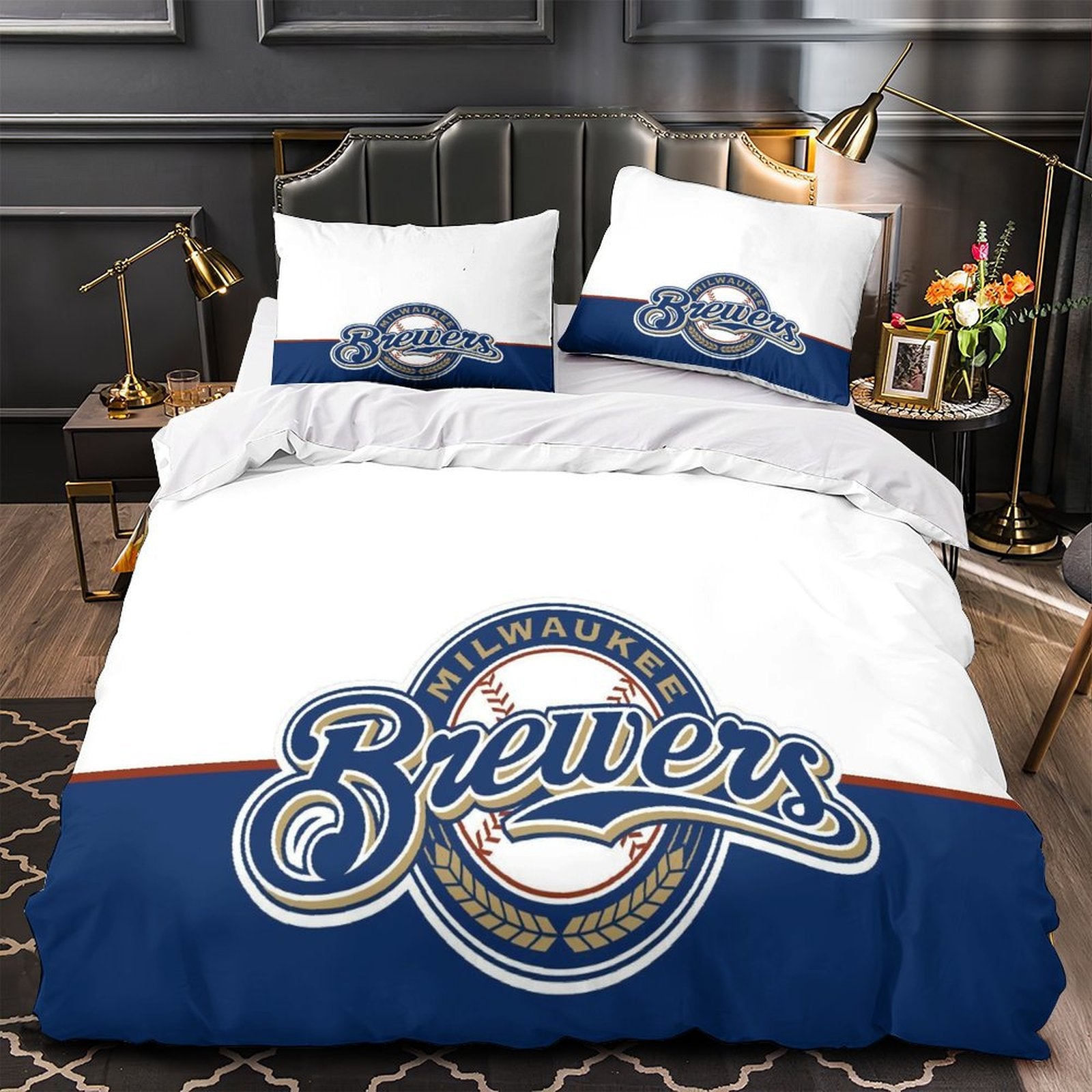 Juego de ropa de cama de los Milwaukee Brewers con funda de edredón y relleno