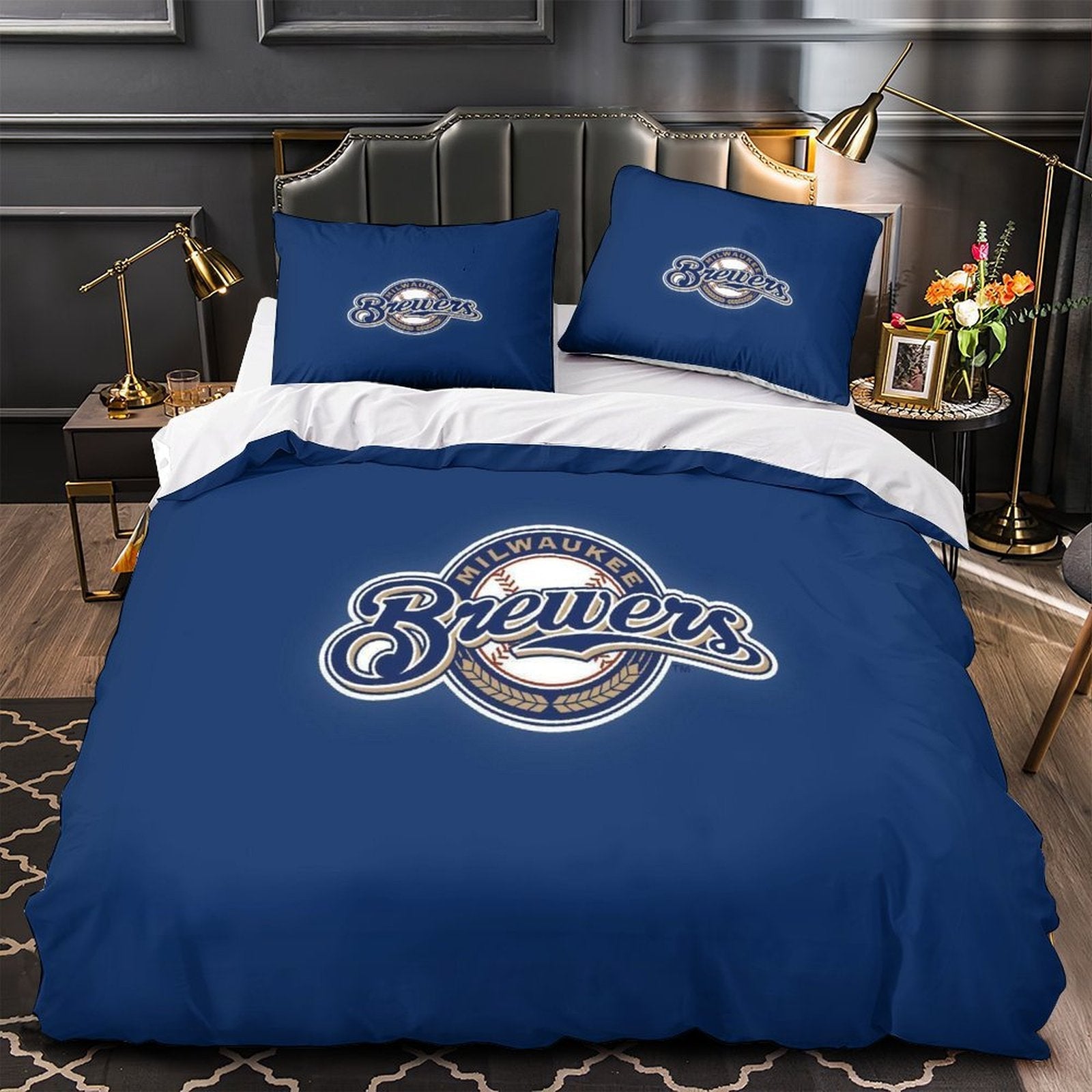 Juego de ropa de cama de los Milwaukee Brewers con funda de edredón y relleno