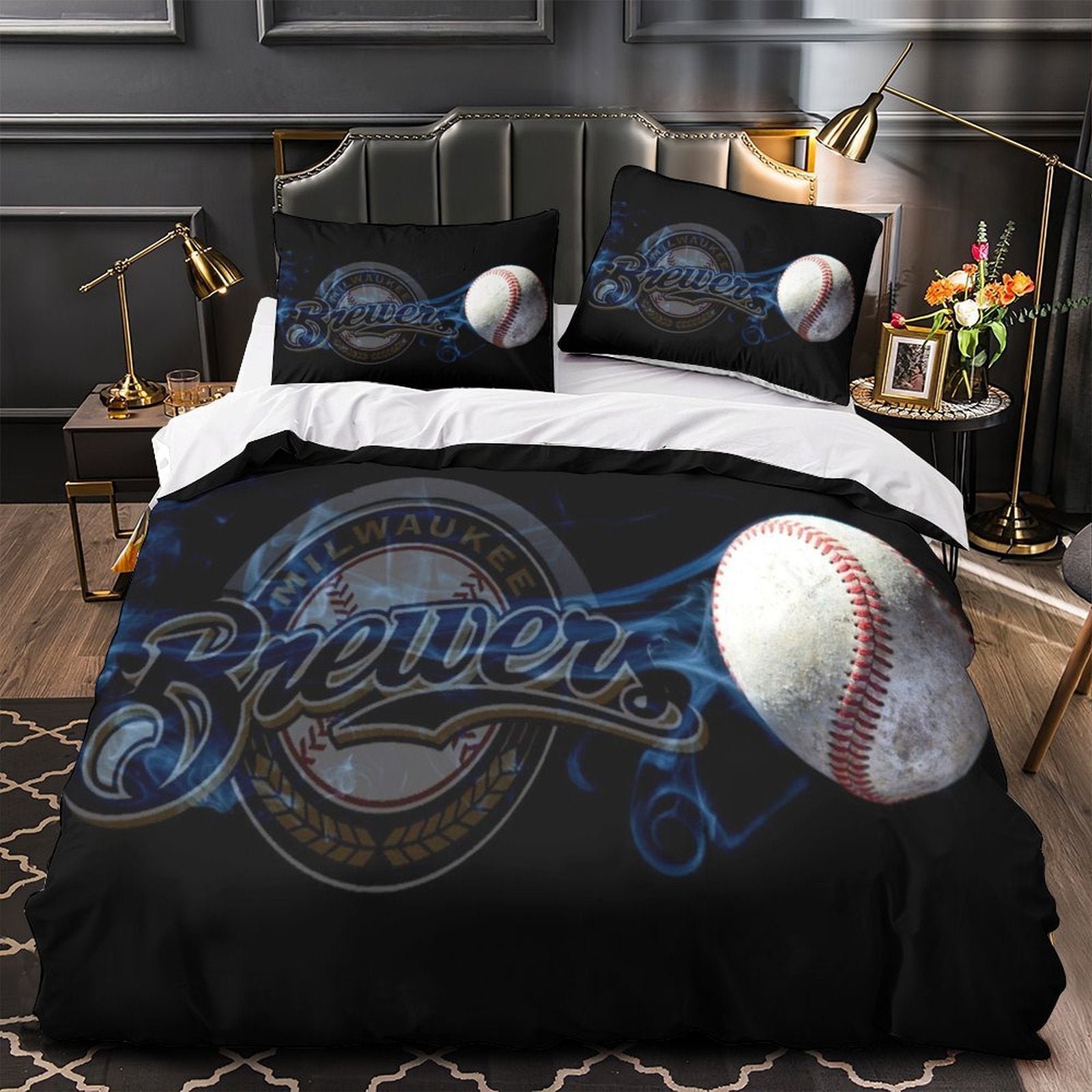 Juego de ropa de cama de los Milwaukee Brewers con funda de edredón y relleno
