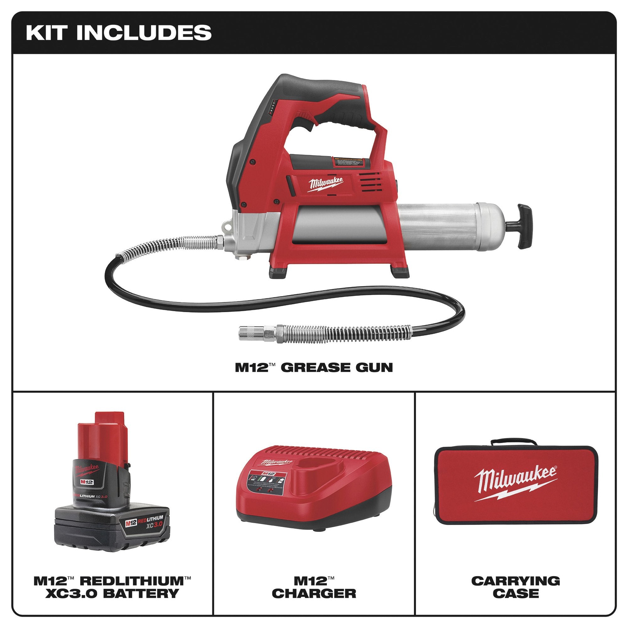 Kit de pistola engrasadora inalámbrica Milwaukee 2446-21XC M12™ de iones de litio