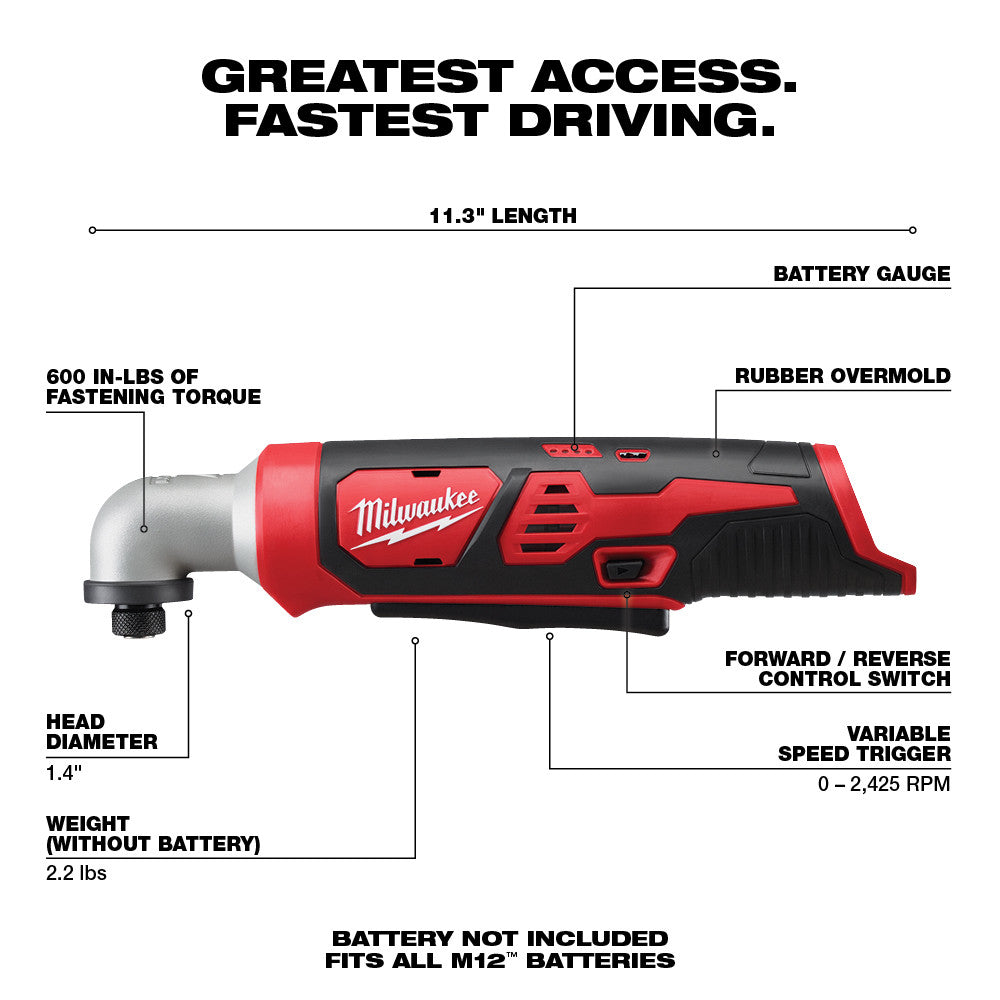 Atornillador de impacto de ángulo recto hexagonal Milwaukee 2467-20 M12™ de 1/4 pulg.