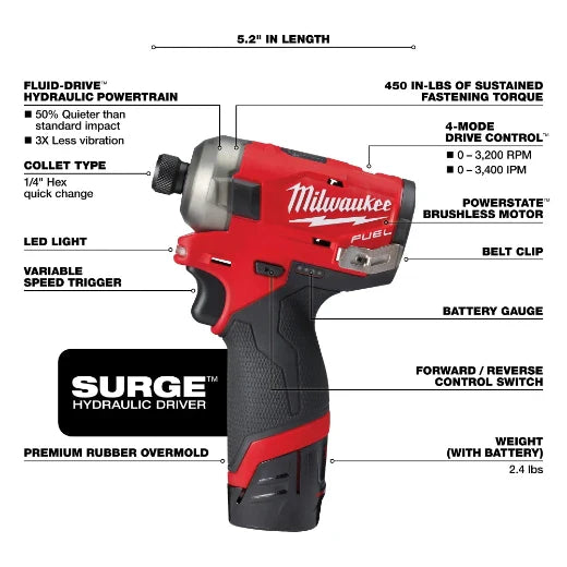 Milwaukee 2551-22 M12 FUEL™ SURGE™ 1/4