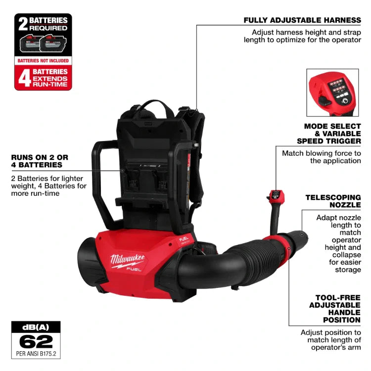 Soplador de mochila de doble batería Milwaukee 3009-20 M18 FUEL™ (solo herramienta)