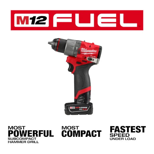 Kit de taladro percutor/atornillador Milwaukee 3404-22 M12 FUEL™ de 1/2