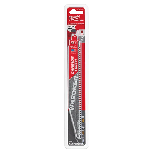 Milwaukee 48-00-5542 9" 6 TPI THE WRECKER™ with Carbide Teeth SAWZALL® Blade 5 PK