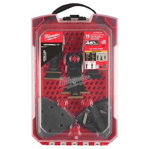 Kit de hojas oscilantes multiherramienta de 15 piezas OPEN-LOK™ con ajuste universal MILWAUKEE® de Milwaukee 49-10-9114 con estuche modular
