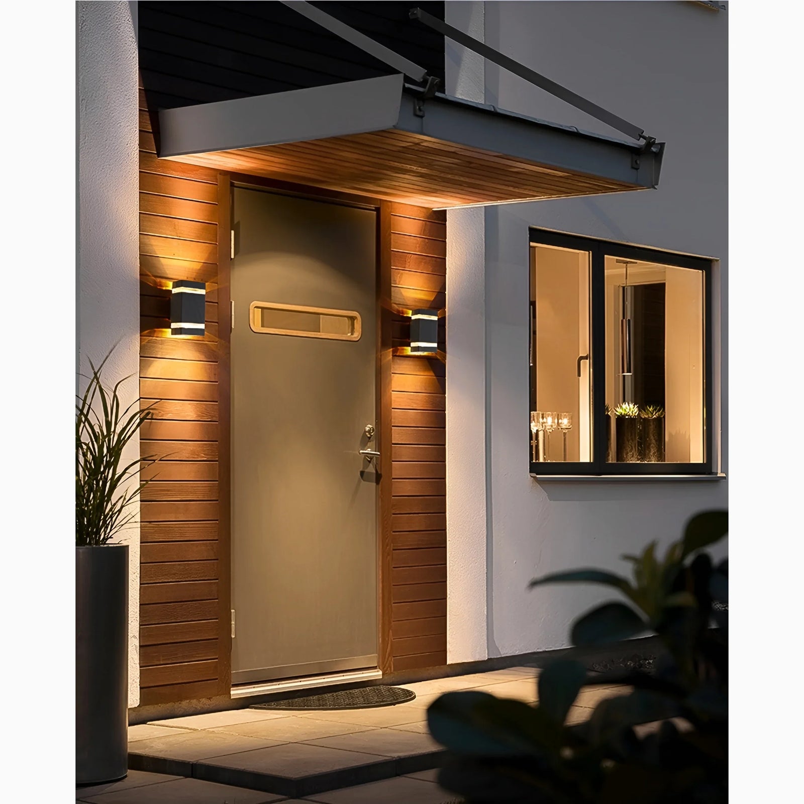Lámpara de pared LED impermeable de aluminio para exteriores, moderna, de color negro, para villa