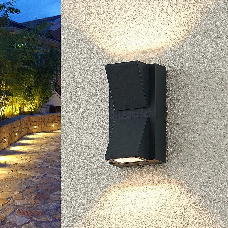 Apliques de pared LED impermeables de aluminio negro moderno para exteriores para jardín y porche