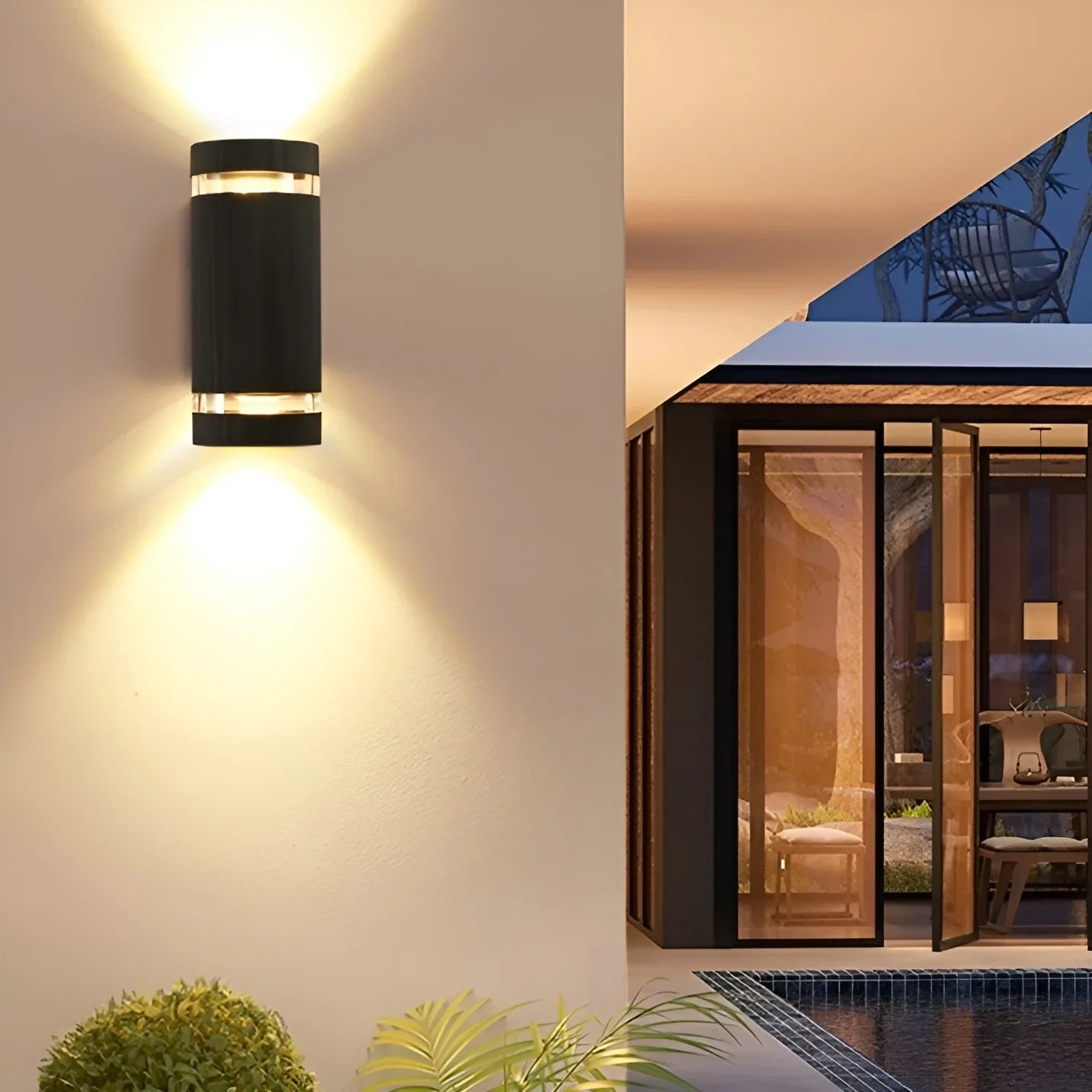 Lámpara de pared LED impermeable de aluminio para exteriores, moderna, de color negro, para villa