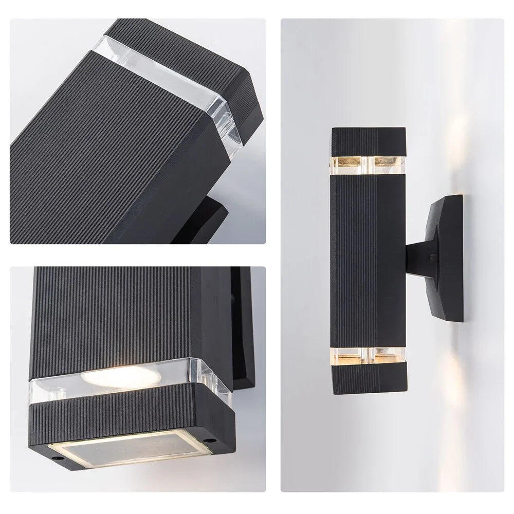 Lámpara de pared LED impermeable de aluminio para exteriores, moderna, de color negro, para villa