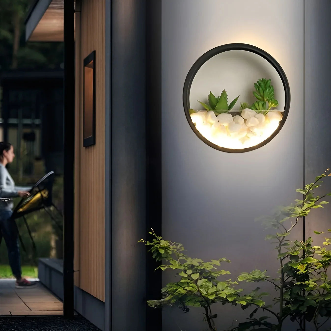 Lámpara de pared LED impermeable para exteriores con diseño de plantas de arte negro moderno para jardín y porche