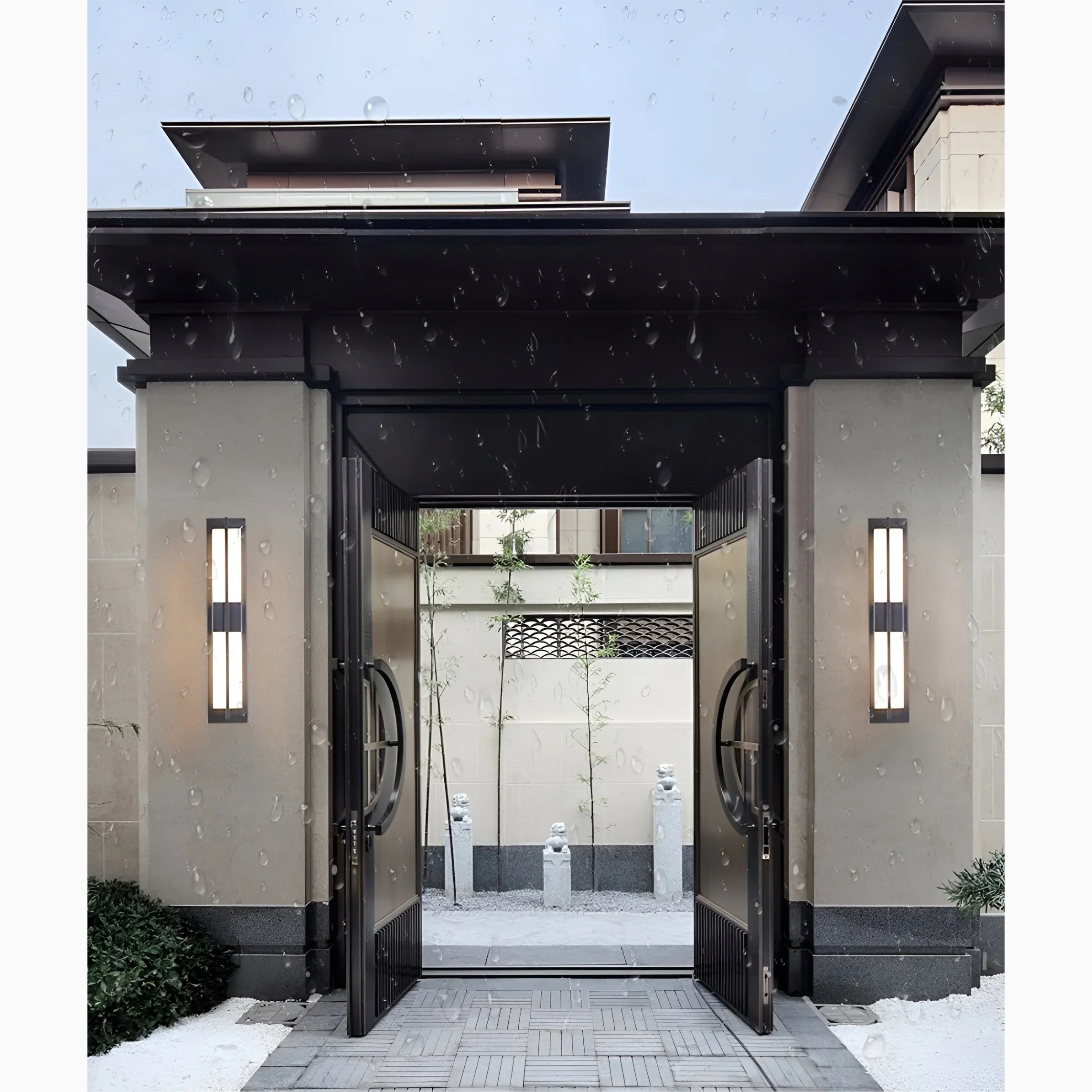 Aplique de pared LED moderno para exteriores, resistente al agua, de color negro y cobre, para porche de jardín