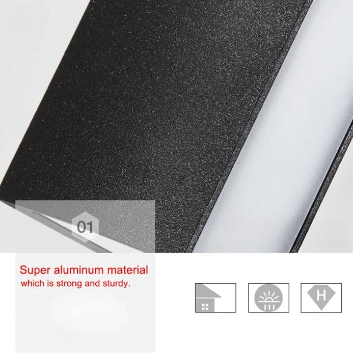 Lámpara de pared LED moderna de aluminio negro resistente al agua para exteriores, ideal para porche y jardín.