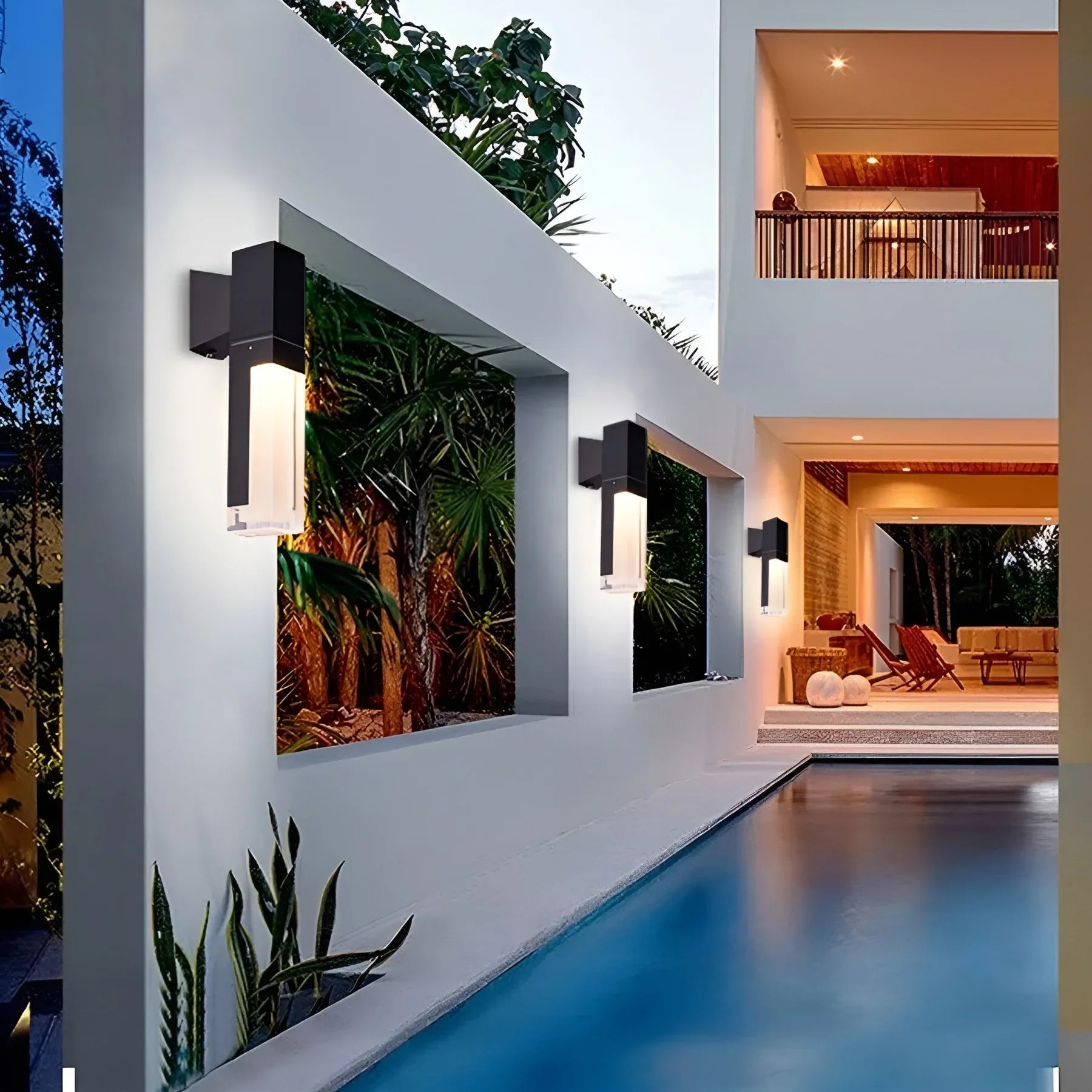 Lámpara de pared LED impermeable para exteriores, moderna, de color negro, para villas y porches