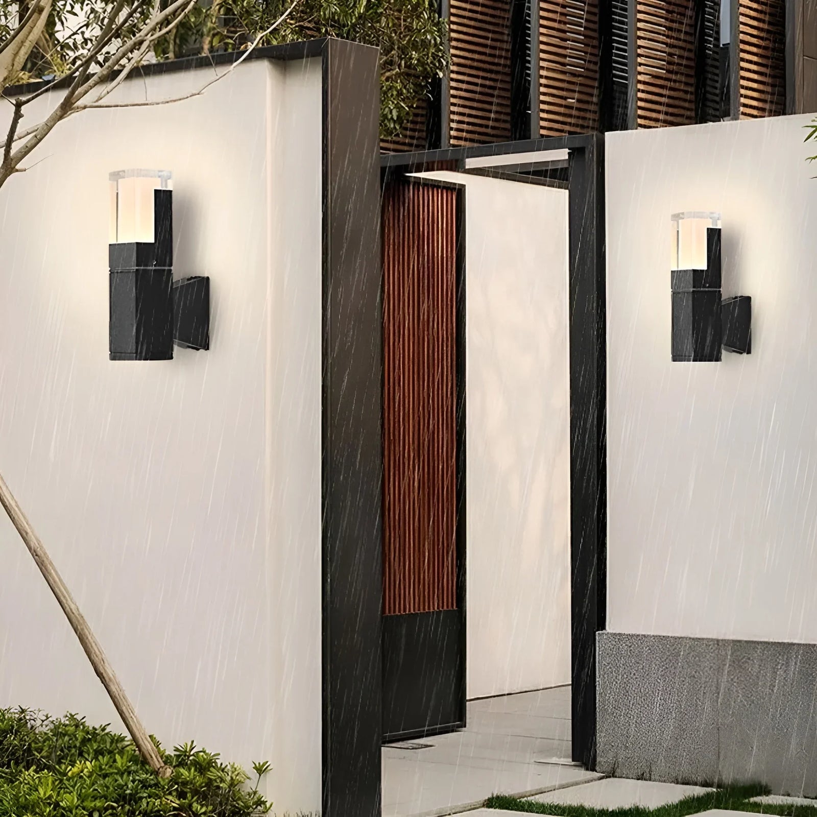 Lámpara de pared LED impermeable para exteriores, moderna, de color negro, para villas y porches