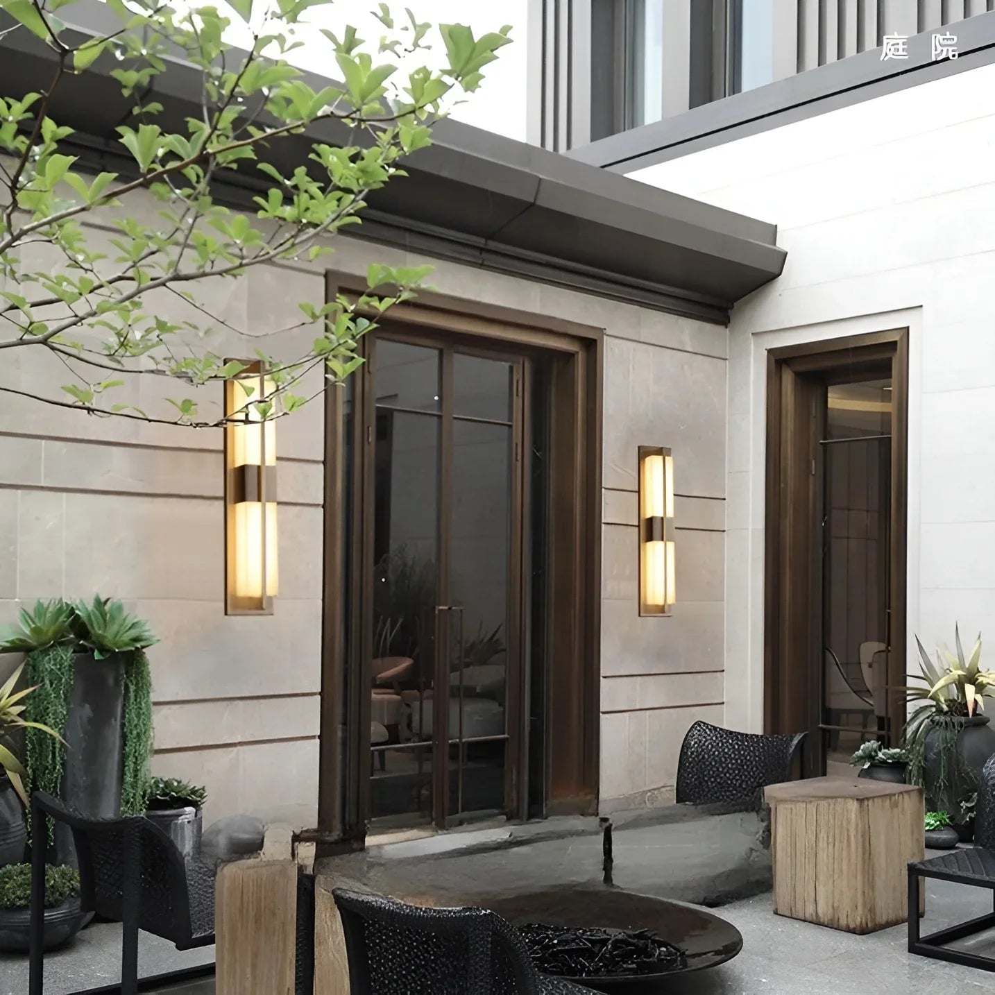Aplique de pared LED moderno para exteriores, resistente al agua, de color negro y cobre, para porche de jardín